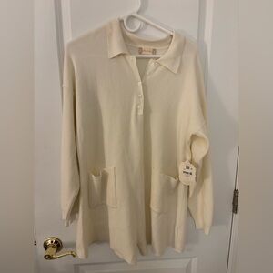 NWT Altar’d State Cream Ribbed Collared Buttoned Soft Sweater Romper Dress L